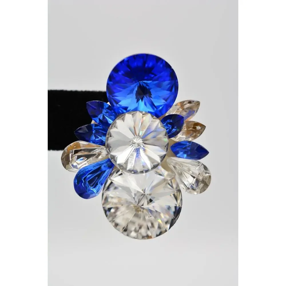 Vintage Crystal Earrings Blue Clear Chunky Rhinestone Sparkling 1990s BinAS